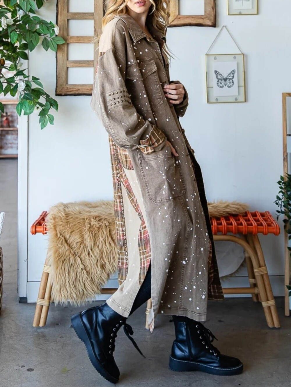 #1800 Oli & Hali Mocha Patchwork Duster Jacket - Picture 3 of 5